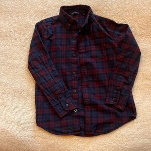 Janie & Jack navy and dark red poplin plaid button down size 5 boys